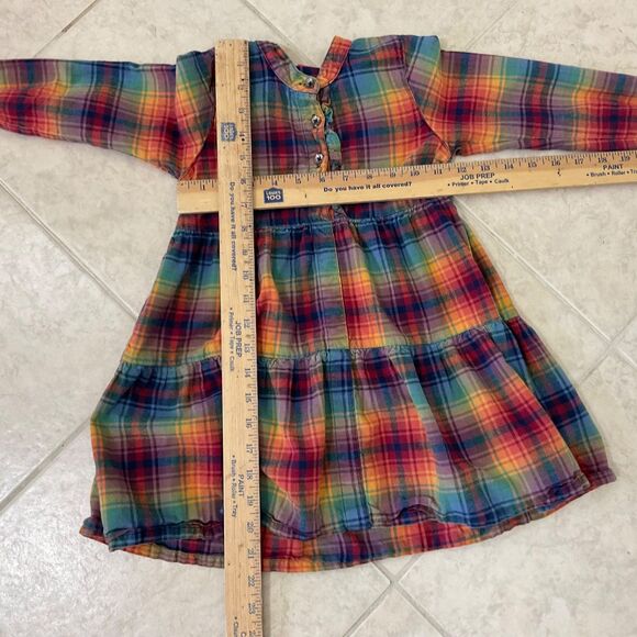 Ruffle Butts Girls Plaid Dress Tunic Size 5 Long Sleeve Ruffles Orange Blue Fall - Picture 6 of 9